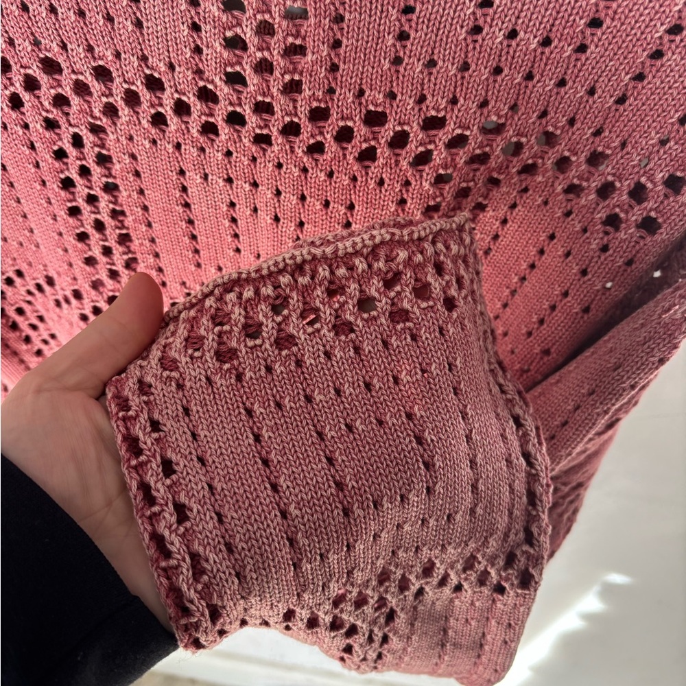 Lucky Brand Open Stitch Peplum Long Bell Sleeve Sweater Top Crochet style Small - Picture 4 of 6